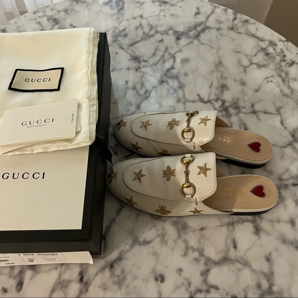 Gucci Princetown Leather Slide Quentin Mystic White Embroidered - Picture 9 of 16